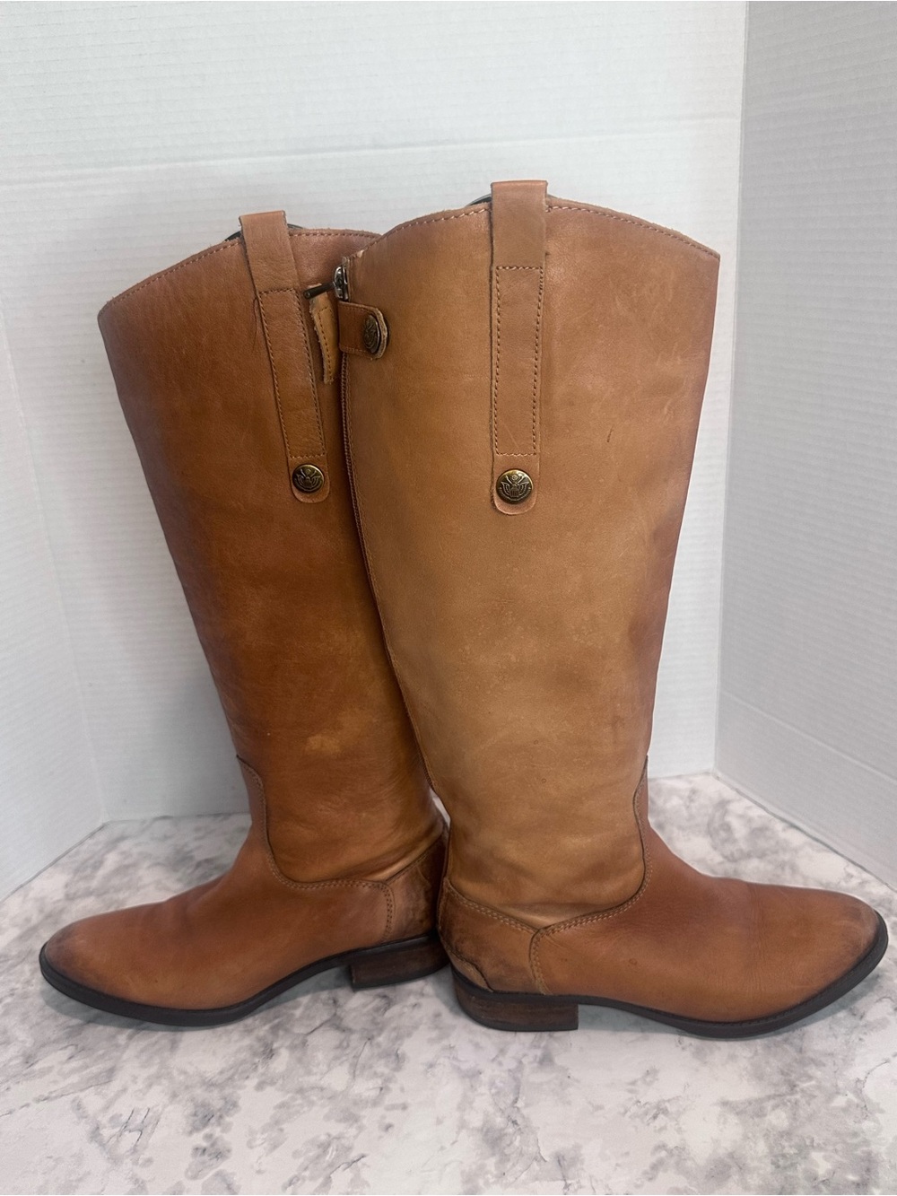 Sam Edelman Penny Cognac Leather Tall Riding Boots Women's Zip size 6.5 Boho